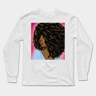 Afro hair black woman digital art Long Sleeve T-Shirt